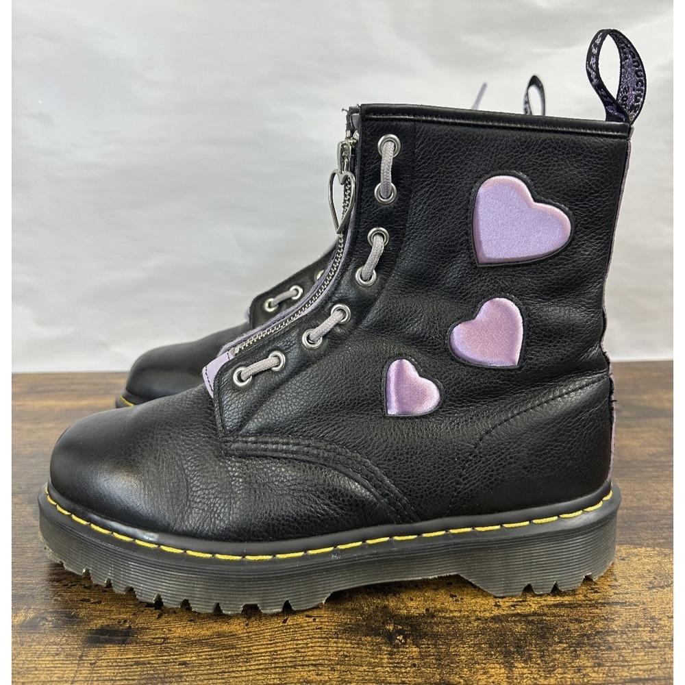 Dr Martens 1460 Zip Heart Black Purple Lace up Combat Boots Goth Punk Grunge 10 - Picture 2 of 16